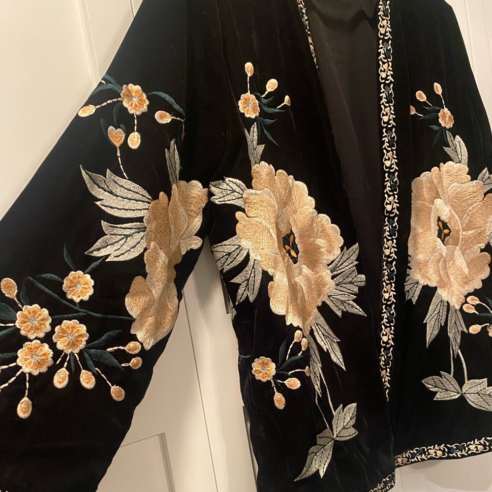 TOPSHOP black suede floral silk embroidered oversized blazer!